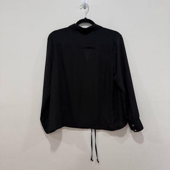 J.Jill Black Button Front Blouse | Long Sleeve Drawstring Hem Top MP - Picture 3 of 9